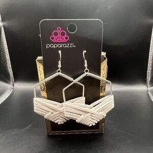 Paparazzi Jewelry Suede Soliste Silver Leather Dangle Minimalist Boho Dangly